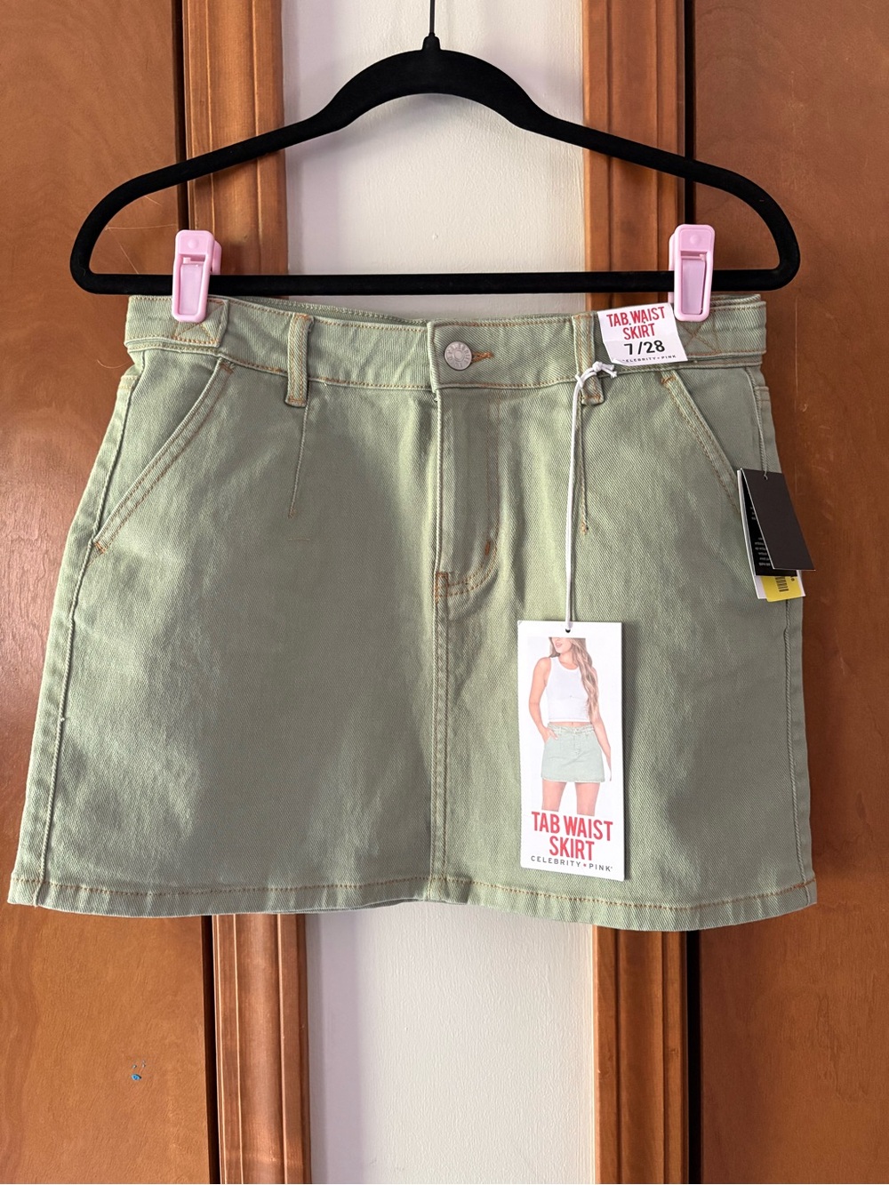 Celebrity Pink Olive Green Tab-Waist Mini Skirt